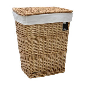 JVL Classic Honey Tapered Willow Wicker Lined Washing Linen Laundry Basket, 57 x 45 x 32 cm