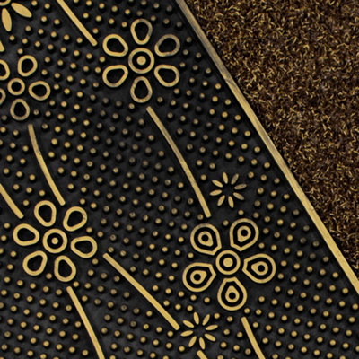 JVL Daisy PVC Pin Scraper Doormat, 45x75cm, Gold