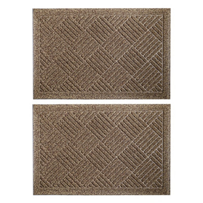 JVL Dirt Defender Scraper Doormat, 40x60cm, Beige Squares, Set of 2