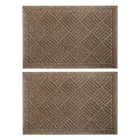 JVL Dirt Defender Scraper Doormat, 40x60cm, Beige Squares, Set of 2