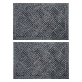 JVL Dirt Defender Scraper Doormat, 40x60cm, Grey Squares, Set of 2