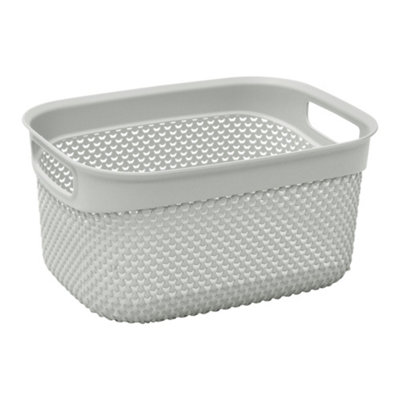 JVL Droplette Design Plastic Storage Basket, One Size, Handles, Grey