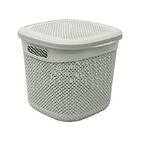 JVL Droplette Design Plastic Storage Basket, One Size, Lidded, Grey