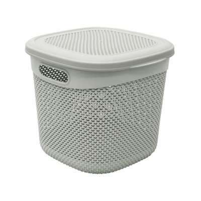 JVL Droplette Design Plastic Storage Basket, One Size, Lidded, Grey