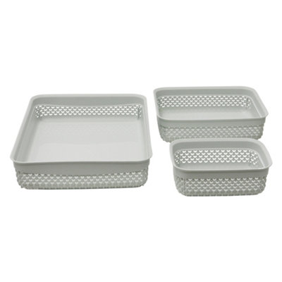 JVL Droplette Design Set of 3 Rectangular Plastic Storage, 3 Sizes, Grey