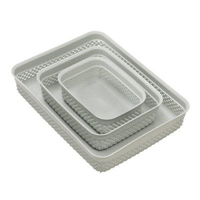 JVL Droplette Design Set of 3 Rectangular Plastic Storage, 3 Sizes, Grey