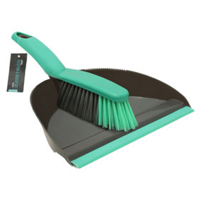 JVL Dustpan and Bristle Brush Set, Grey/Turquoise