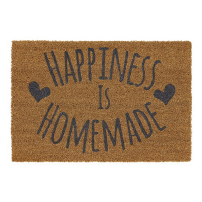 JVL Eco-Friendly Latex Backed Coir Entrance Door Mat, 40x60cm, Happiness Design