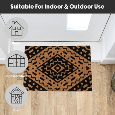 JVL Eco-Friendly Latex Backed Coir Entrance Doormat, 40x60cm - Aztec