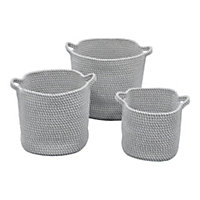 JVL Edison Cotton Rope Storage Baskets, Set of 3, Grey