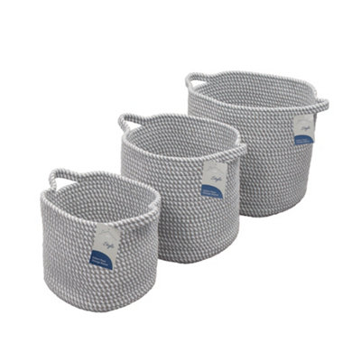 JVL Edison Cotton Rope Storage Baskets, Set of 3, Grey