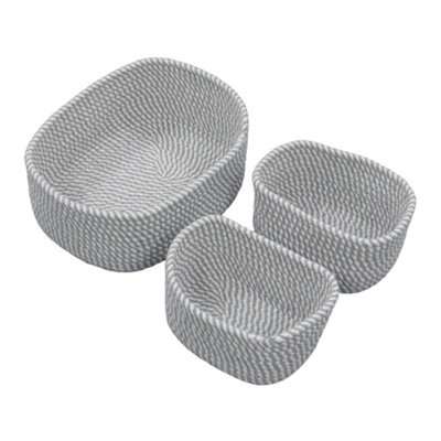 JVL Edison Rectangular Cotton Rope Storage Basket, Set of 3, Grey