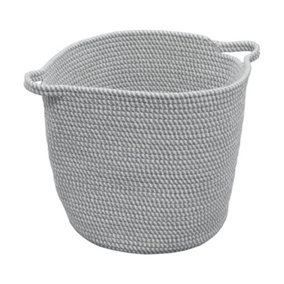 JVL Edison Round Cotton Rope Storage Basket with Handles, Grey