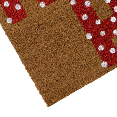 JVL Festive Christmas Latex Backed Coir Doormat, 40x58cm, Ho Ho Ho, Red