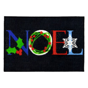 JVL Festive Christmas Machine Washable Indoor Doormat, 40x57cm, Noel, Black