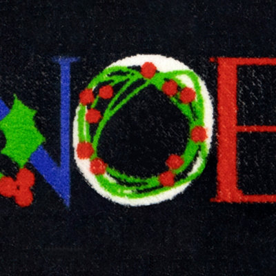 JVL Festive Christmas Machine Washable Indoor Doormat, 40x57cm, Noel, Black