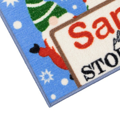 JVL Festive Christmas Machine Washable Indoor Doormat, 40x57cm, Santa Stop Here, Blue
