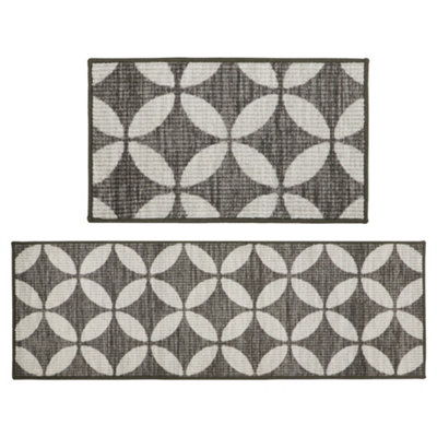 JVL Fiora Machine Washable Doormat and Runner, Pewter