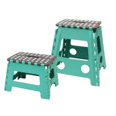 JVL Folding Step Stool, Turquoise, Large and Small