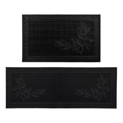 JVL Foliage Rubber Scraper Doormat and Patio Mat Set