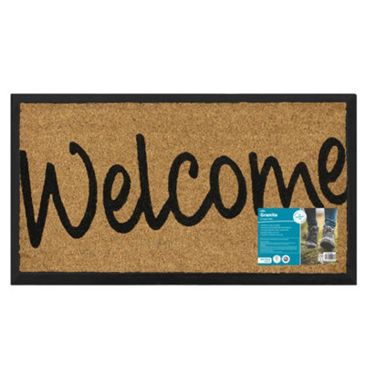 JVL Granite Rubber Tray Base Coir Doormat 40x70cm Welcome