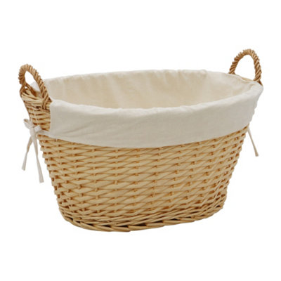 JVL Hand Woven Acacia Oval Laundry Willow Storage Basket with Lining, Honey Finish