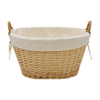 JVL Hand Woven Acacia Oval Laundry Willow Storage Basket with Lining, Honey Finish