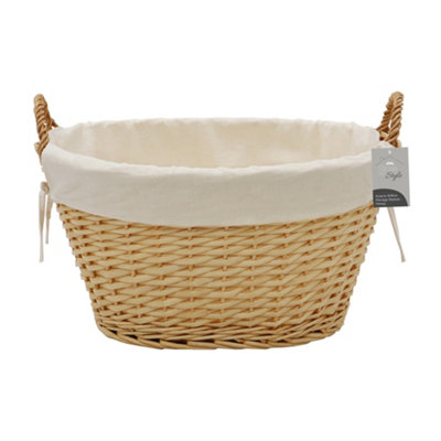 JVL Hand Woven Acacia Oval Laundry Willow Storage Basket with Lining, Honey Finish