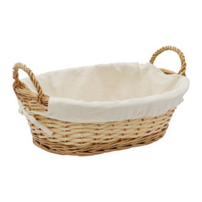 JVL Hand Woven Acacia Oval Willow Storage Basket with Lining, Honey Finish