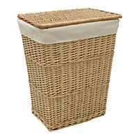 JVL Hand Woven Acacia Rectangular Laundry Willow Basket with Lid, Honey Finish