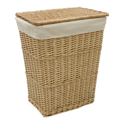 JVL Hand Woven Acacia Rectangular Laundry Willow Basket with Lid, Honey ...