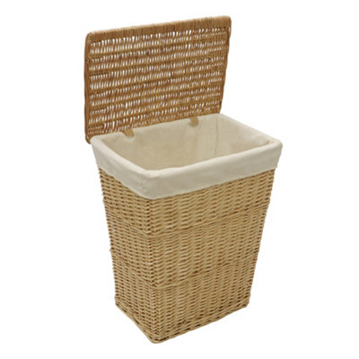 JVL Hand Woven Acacia Rectangular Laundry Willow Basket with Lid, Honey Finish