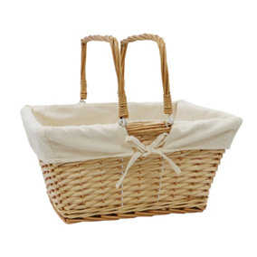 JVL Hand Woven Acacia Rectangular Willow Shopping Basket with Handles, Honey Finish