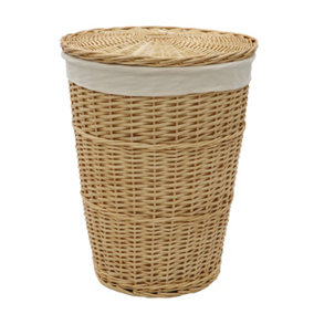 JVL Hand Woven Acacia Round Laundry Willow Basket with Lid, Honey Finish