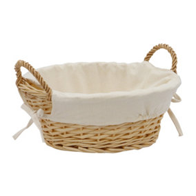 JVL Hand Woven Acacia Round Willow Storage Basket with Lining, Honey Finish