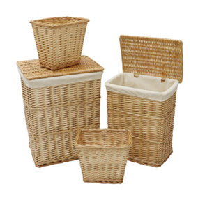 JVL Hand Woven Acacia Set of 2 Rectangular Laundry Willow Basket with 2 Waste Paper Baskets, Honey Finish