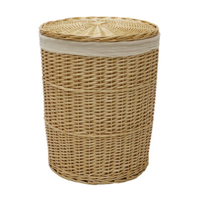 JVL Hand Woven Acacia Set of 2 Round Laundry Willow Baskets with 2 Waste Paper Baskets, Honey Finish