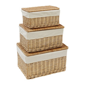 JVL Hand Woven Acacia Set of 3 Rectangular Willow Hampers with Lid, Honey Finish