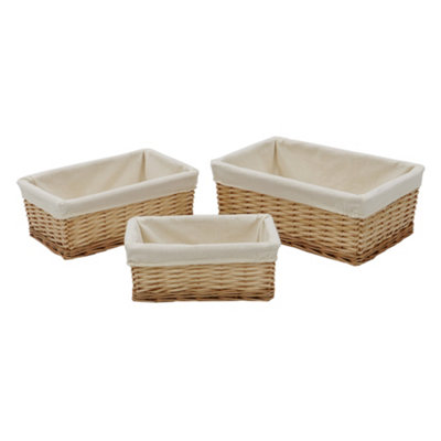 JVL Hand Woven Acacia Set of 3 Rectangular Willow Storage Baskets with ...