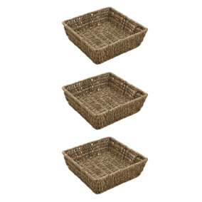 JVL Hand Woven Seagrass Square Storage Tray, 4.2L Capacity, Set of 3