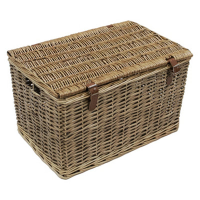 JVL Handmade Buff Wicker Hampers with Faux Leather Straps Large