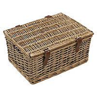 JVL Handmade Buff Wicker Hampers with Faux Leather Straps, Small