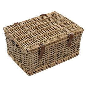 JVL Handmade Buff Wicker Hampers with Faux Leather Straps, Small