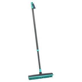 JVL Indoor Extendable Rubber Bristle Brush Broom with Squeegee, Grey/Turquoise