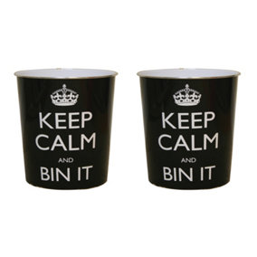 JVL Keep Calm and Bin it, Black Wastepaper Bin, 25x26.5cm, Set of 2