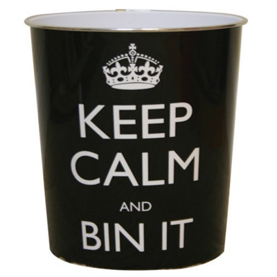 JVL Keep Calm and Bin it, Black Wastepaper Bin, 25x26.5cm, Set of 2