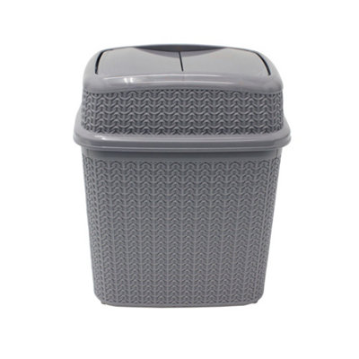 JVL Knit Design Loop Plastic Push Top Bin, Grey