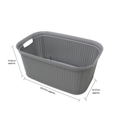 JVL Knit Design Loop Plastic Rectangular Linen Washing Basket with Handles, Grey