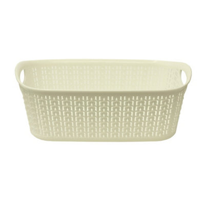 JVL Knit Design Loop Plastic Rectangular Small Storage Basket with Handles, Small, Ivory