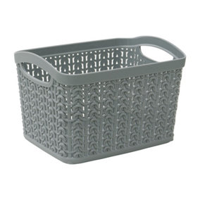 JVL Knit Design Loop Plastic Set of 3 Storage Boxes, Grey